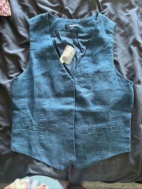 Madewell NWT Teal Linen Vest - Sleeveless V-Neck